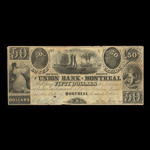 Canada, Union Bank of Montreal, 50 dollars : 1 janvier 1840