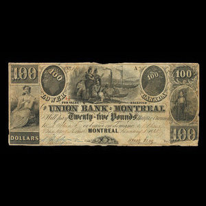 Canada, Union Bank of Montreal, 100 dollars : 1 janvier 1840
