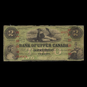 Canada, Bank of Upper Canada (York), 2 dollars : 1 janvier 1861