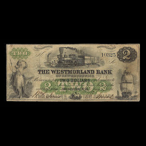 Canada, Westmorland Bank of New Brunswick, 2 dollars : 1 août 1861