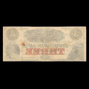 Canada, Zimmerman Bank, 3 dollars : décembre 1856