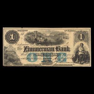 Canada, Zimmerman Bank, 1 dollar : 7 août 1856