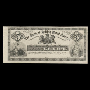 Canada, Bank of British North America, 5 dollars : 1 mai 1871