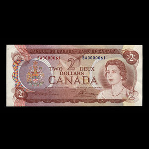 Canada, Banque du Canada, 2 dollars : 1974