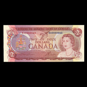 Canada, Banque du Canada, 2 dollars : 1974