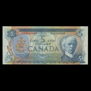 Canada, Banque du Canada, 5 dollars : 1972