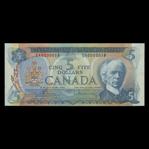 Canada, Banque du Canada, 5 dollars : 1972