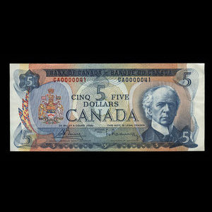 Canada, Banque du Canada, 5 dollars : 1972