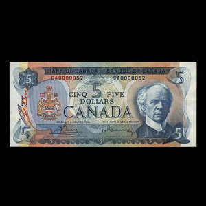 Canada, Banque du Canada, 5 dollars : 1972