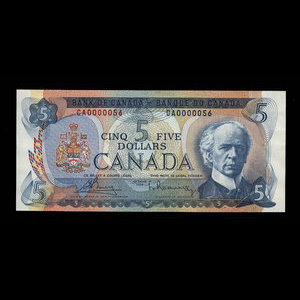 Canada, Banque du Canada, 5 dollars : 1972