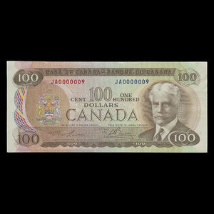 Canada, Banque du Canada, 100 dollars : 1975