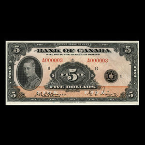 Canada, Banque du Canada, 5 dollars : 1935