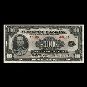 Canada, Banque du Canada, 100 dollars : 1935