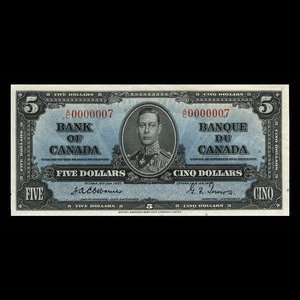 Canada, Banque du Canada, 5 dollars : 2 janvier 1937
