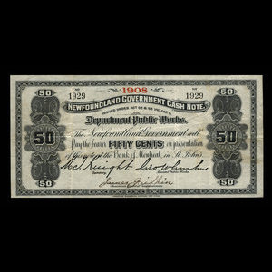 Canada, Terre-Neuve - Département des travaux publics, 50 cents : 1908