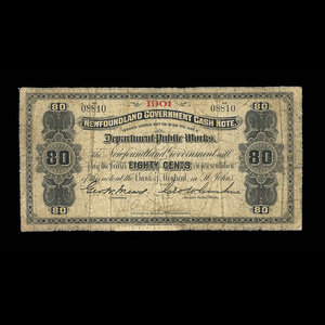 Canada, Terre-Neuve - Département des travaux publics, 80 cents : 1901