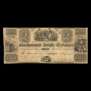 Canada, Mechanics Bank of St. John's, 2 piastres : 2 mai 1860