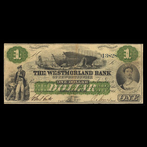 Canada, Westmorland Bank of New Brunswick, 1 dollar : 1 août 1861