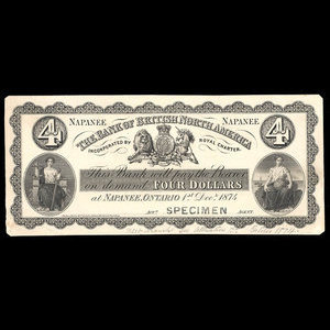 Canada, Bank of British North America, 4 dollars : 1 décembre 1874