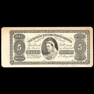 Canada, Bank of British North America, 5 dollars : 1 mai 1884