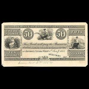 Canada, Bank of British North America, 50 dollars : 1 janvier 1855
