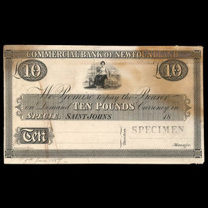 Canada, Commercial Bank of Newfoundland, 10 livres(anglaise) : 1859