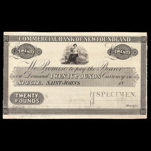 Canada, Commercial Bank of Newfoundland, 20 livres(anglaise) : 1859