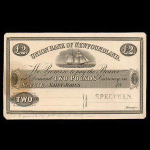 Canada, Union Bank of Newfoundland, 2 livres(anglaise) : 7 avril 1854