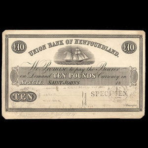 Canada, Union Bank of Newfoundland, 10 livres(anglaise) : 5 avril 1854