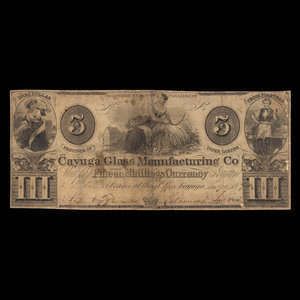 Canada, Cayuga Glass Manufacturing Company, 3 dollars : 1 janvier 1844