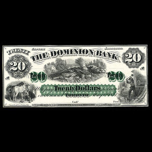 Canada, Dominion Bank, 20 dollars : 1 mai 1871