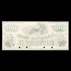 Canada, Exchange Bank of Canada, 100 dollars : 2 janvier 1873