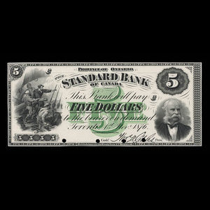 Canada, Standard Bank of Canada, 5 dollars : 1 novembre 1876