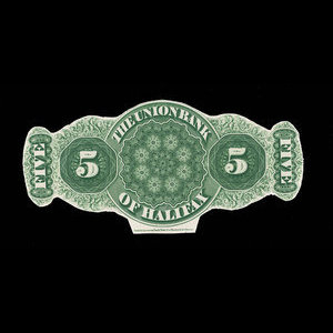 Canada, Union Bank of Halifax, 5 dollars : 1 juin 1870