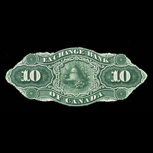 Canada, Exchange Bank of Canada, 10 dollars : 1 novembre 1872