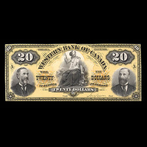 Canada, Western Bank of Canada, 20 dollars : 2 juillet 1890