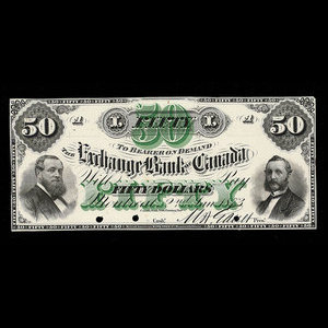 Canada, Exchange Bank of Canada, 50 dollars : 2 janvier 1873