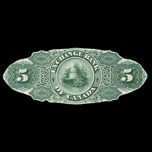 Canada, Exchange Bank of Canada, 5 dollars : 1 octobre 1872