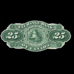 Canada, Exchange Bank of Canada, 25 dollars : 1 novembre 1872