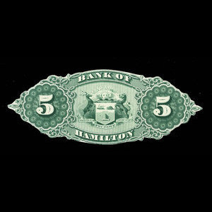 Canada, Bank of Hamilton, 5 dollars : 2 septembre 1872