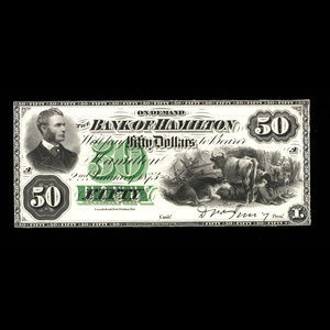 Canada, Bank of Hamilton, 50 dollars : 2 janvier 1873