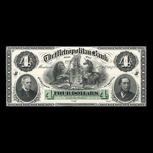 Canada, Metropolitan Bank, 4 dollars : 1 février 1872