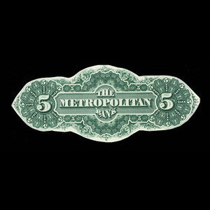 Canada, Metropolitan Bank, 5 dollars : 1872