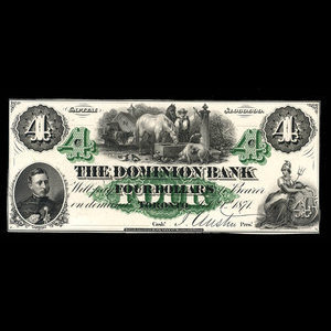 Canada, Dominion Bank, 4 dollars : 1 février 1871