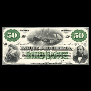 Canada, Banque d'Hochelaga, 50 piastres : 1 novembre 1875