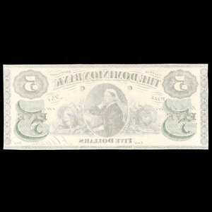 Canada, Dominion Bank, 5 dollars : 1 février 1871