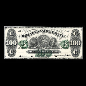 Canada, Royal Canadian Bank, 100 dollars : 2 octobre 1871
