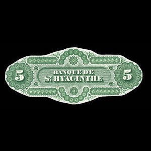 Canada, Banque de St. Hyacinthe, 5 dollars : 2 janvier 1874