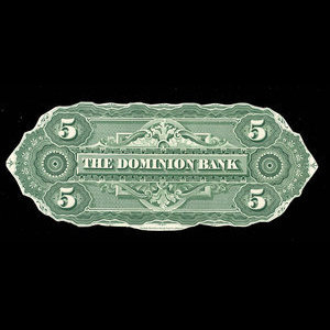 Canada, Dominion Bank, 5 dollars : 1 février 1871