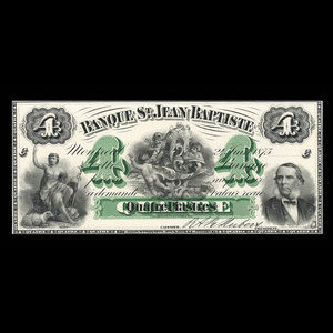 Canada, Banque St. Jean Baptiste, 4 dollars : 24 juin 1875